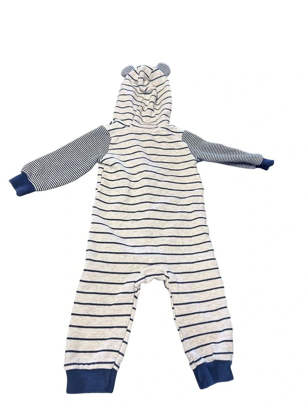 Carter's Cream and Navy Striped Hooded One-Piece
